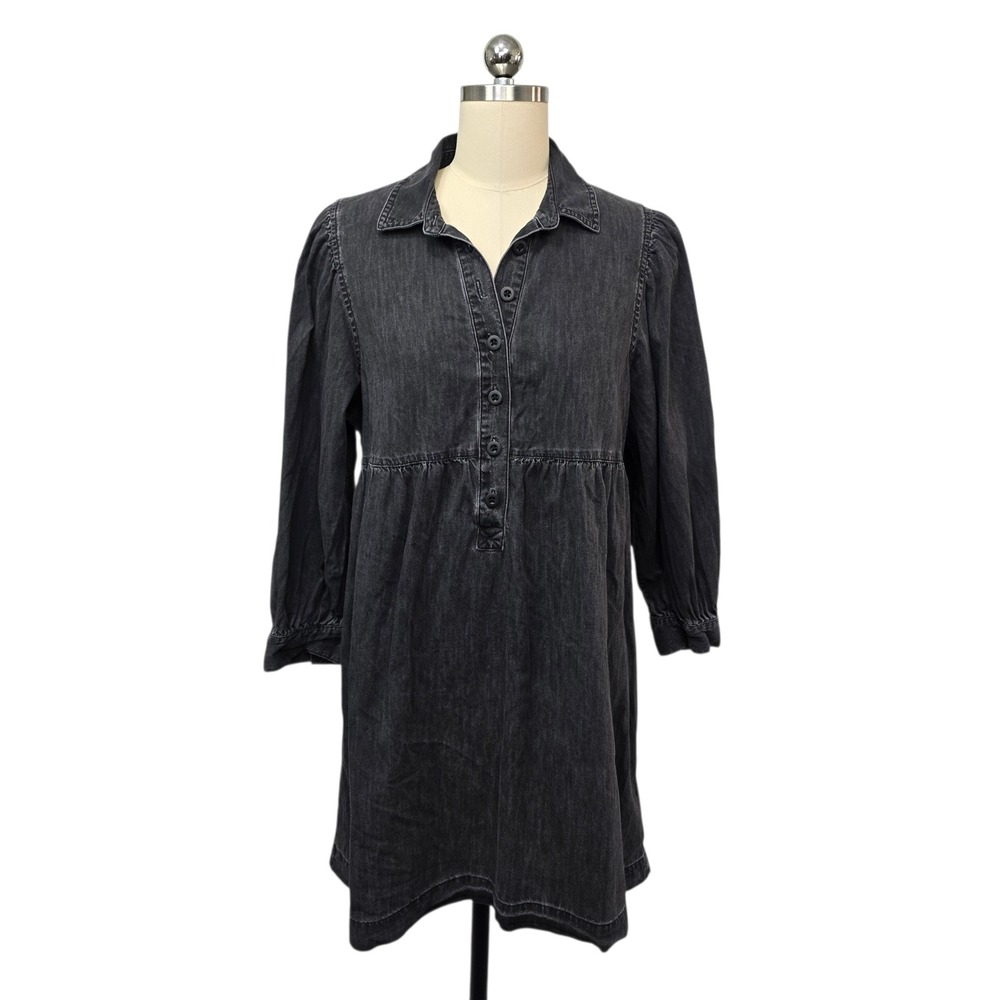 Madewell Black Denim Shirt Dress Button Front Long Sleeve Women's Size‎ Medium